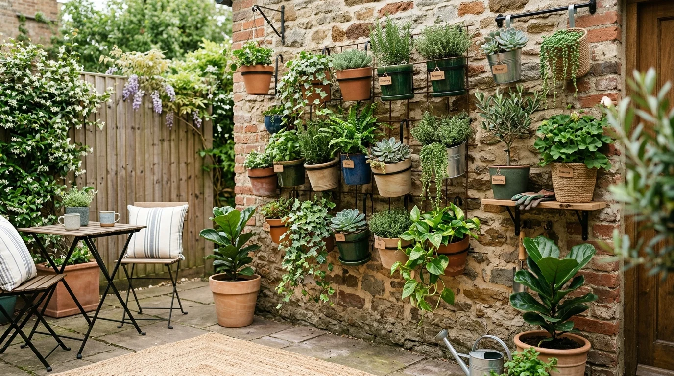 Wall-mounted planters for a compact garden.