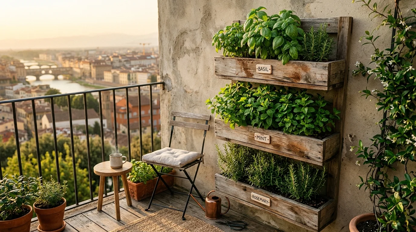 A vertical herb wall garden designed for a small space.