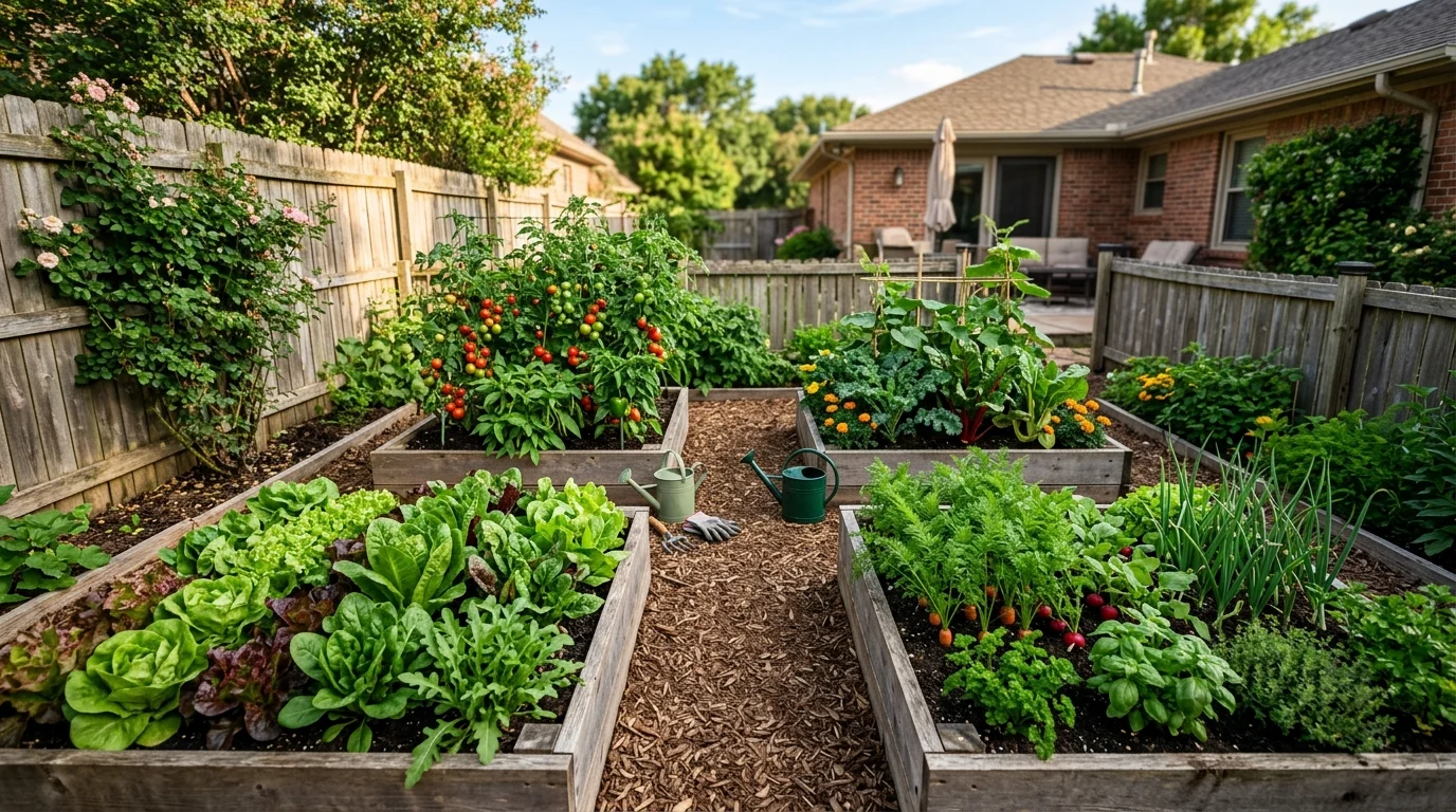 A raised bed grid layout designed for a small vegetable garden.