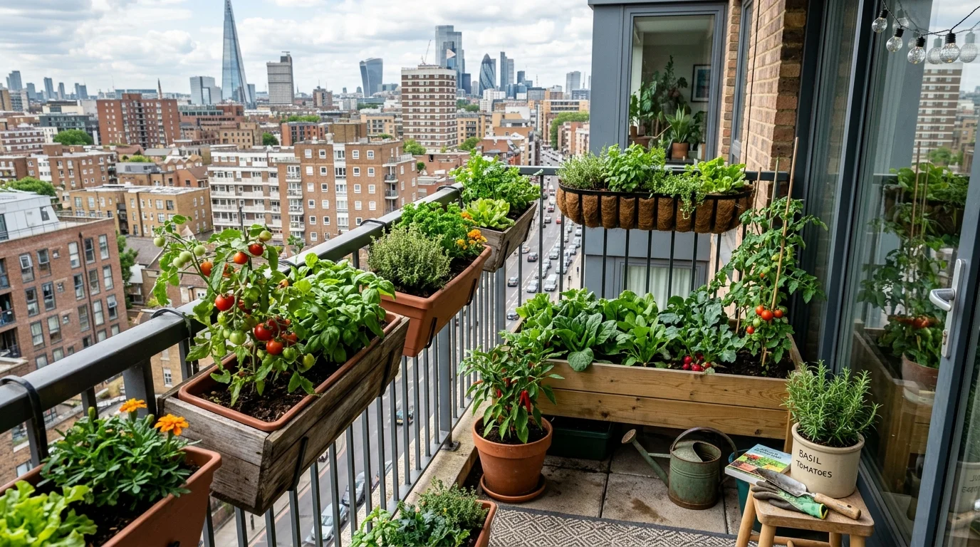 A balcony vegetable garden designed for small spaces.