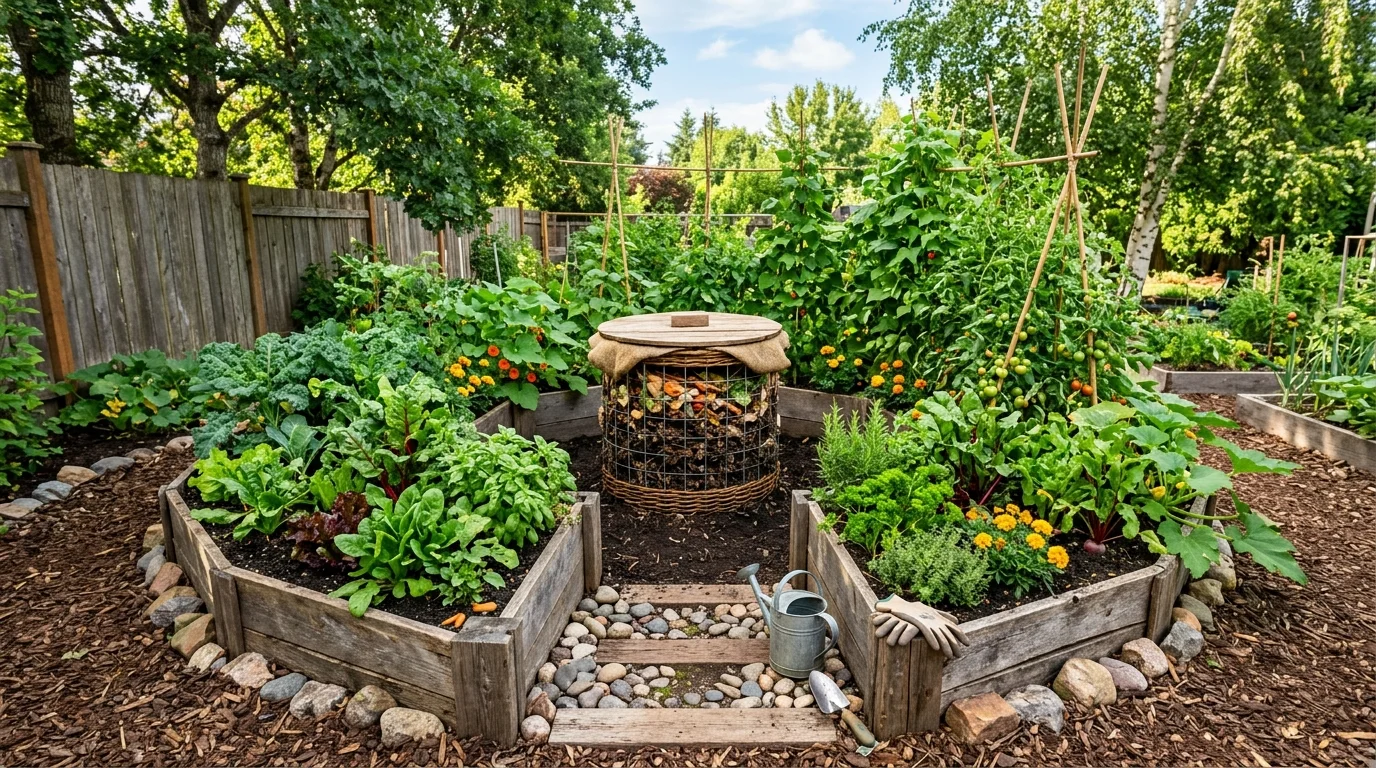 A keyhole garden design for small vegetable plots.