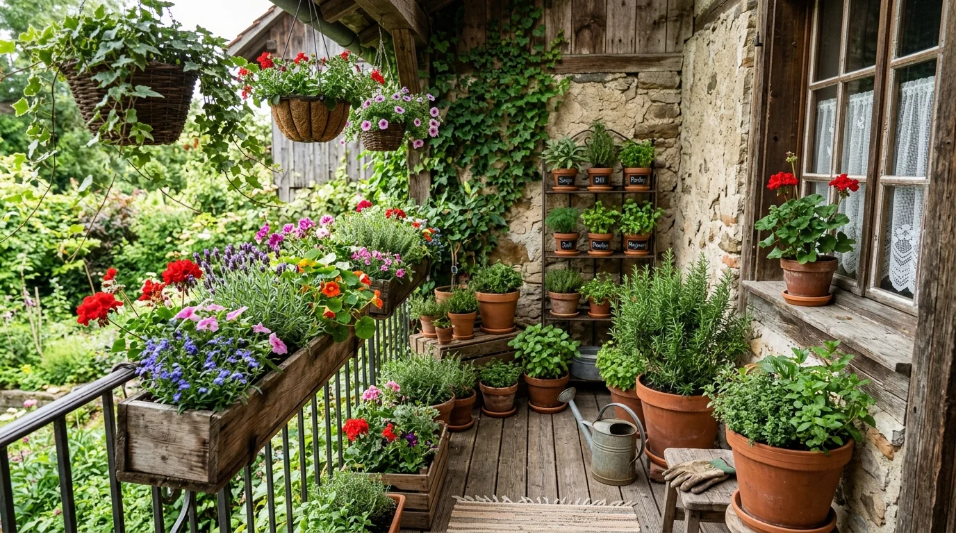 Small space porch planters making a compact entryway feel bright and full.