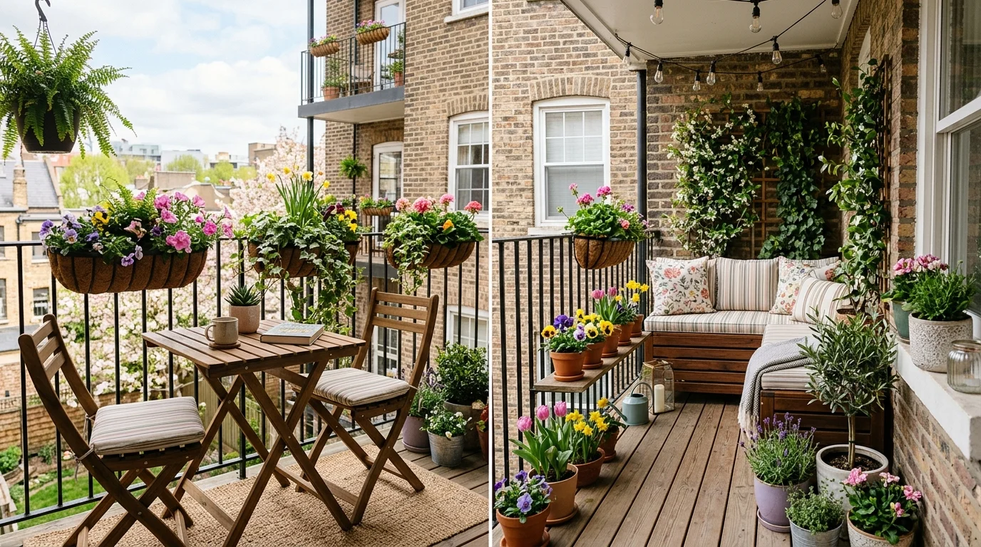 A small space porch makeover with tidy spring styling.