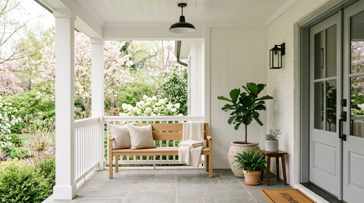 A minimalist spring porch with clean lines and simple decor.
