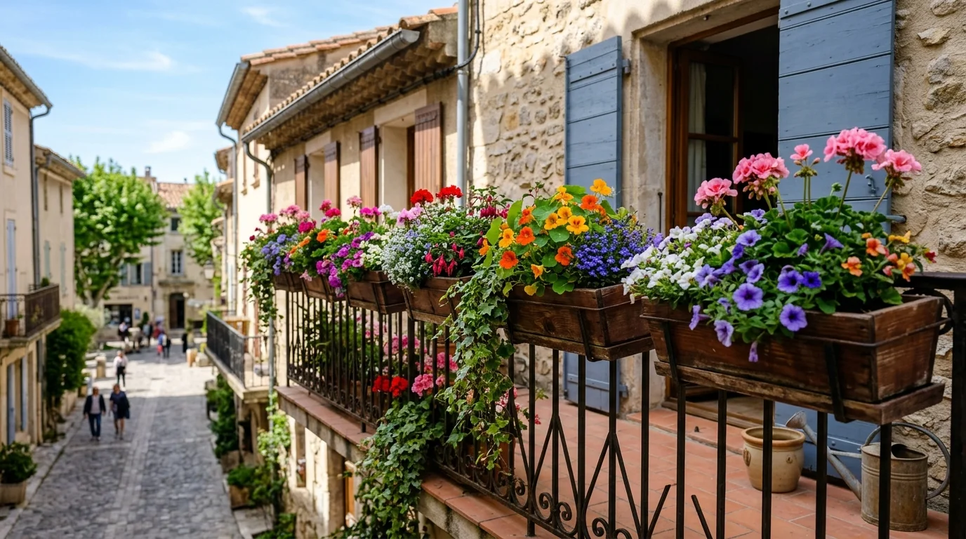 A balcony-style multi-box arrangement creating fuller spring curb appeal.