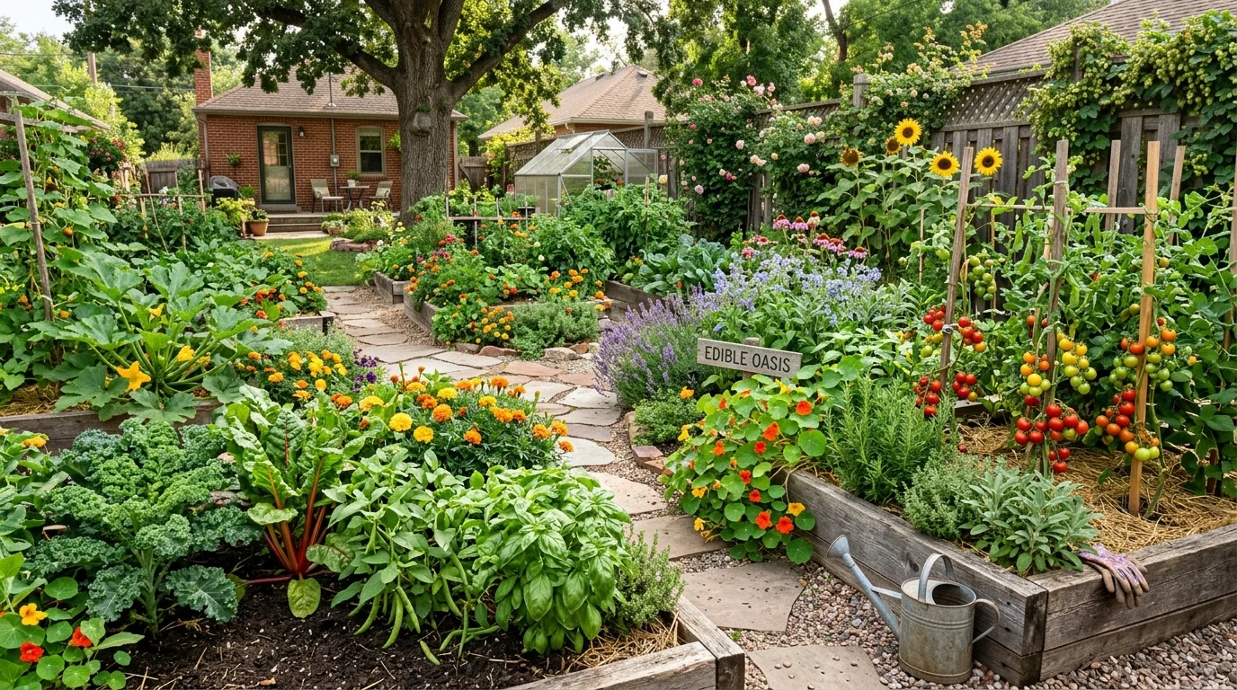 Edible planting integrated into a sustainable garden layout.