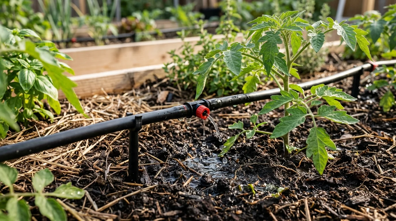 A drip irrigation system supporting efficient garden watering.