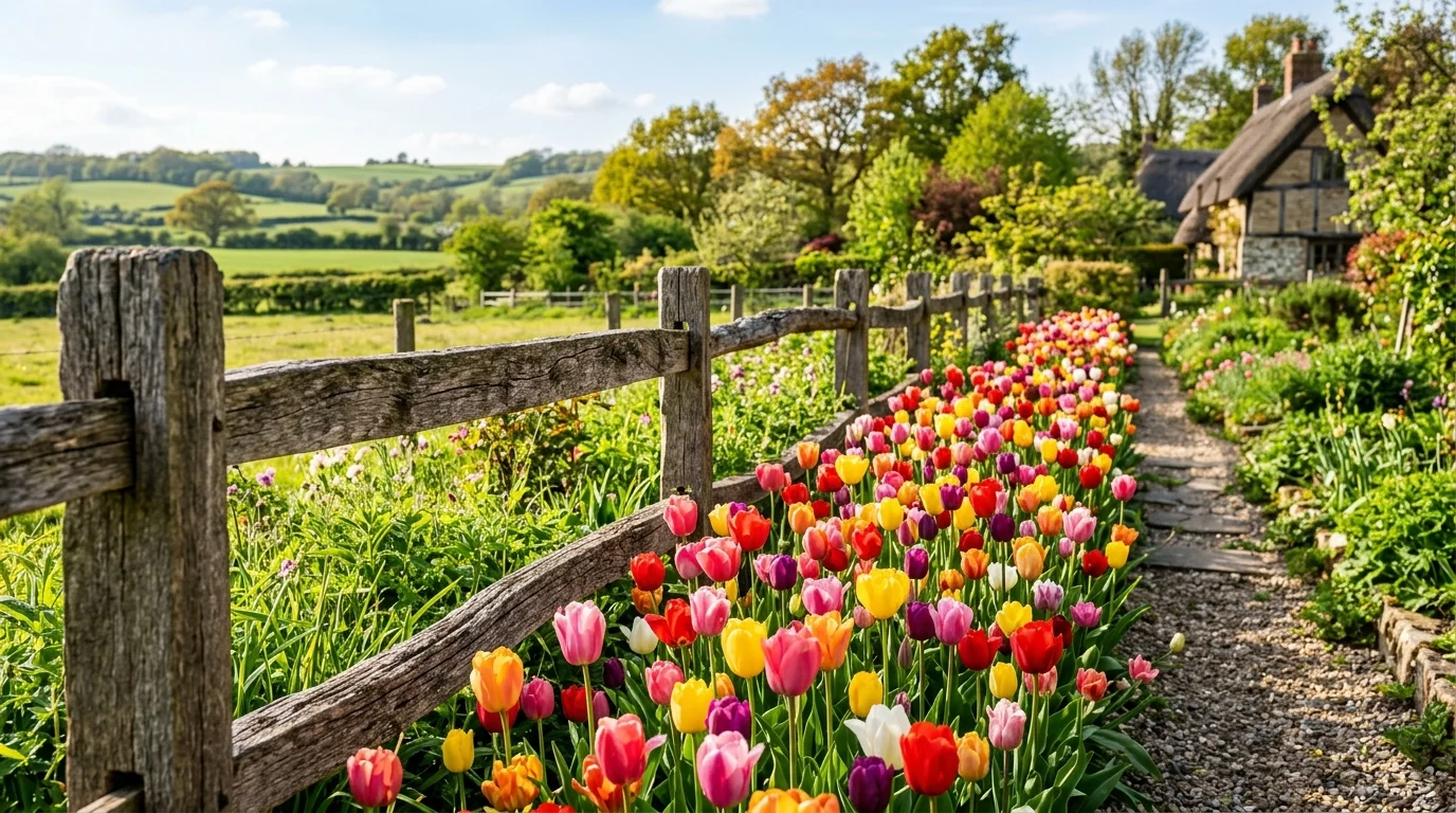 Wooden Fence Tulip Garden image.