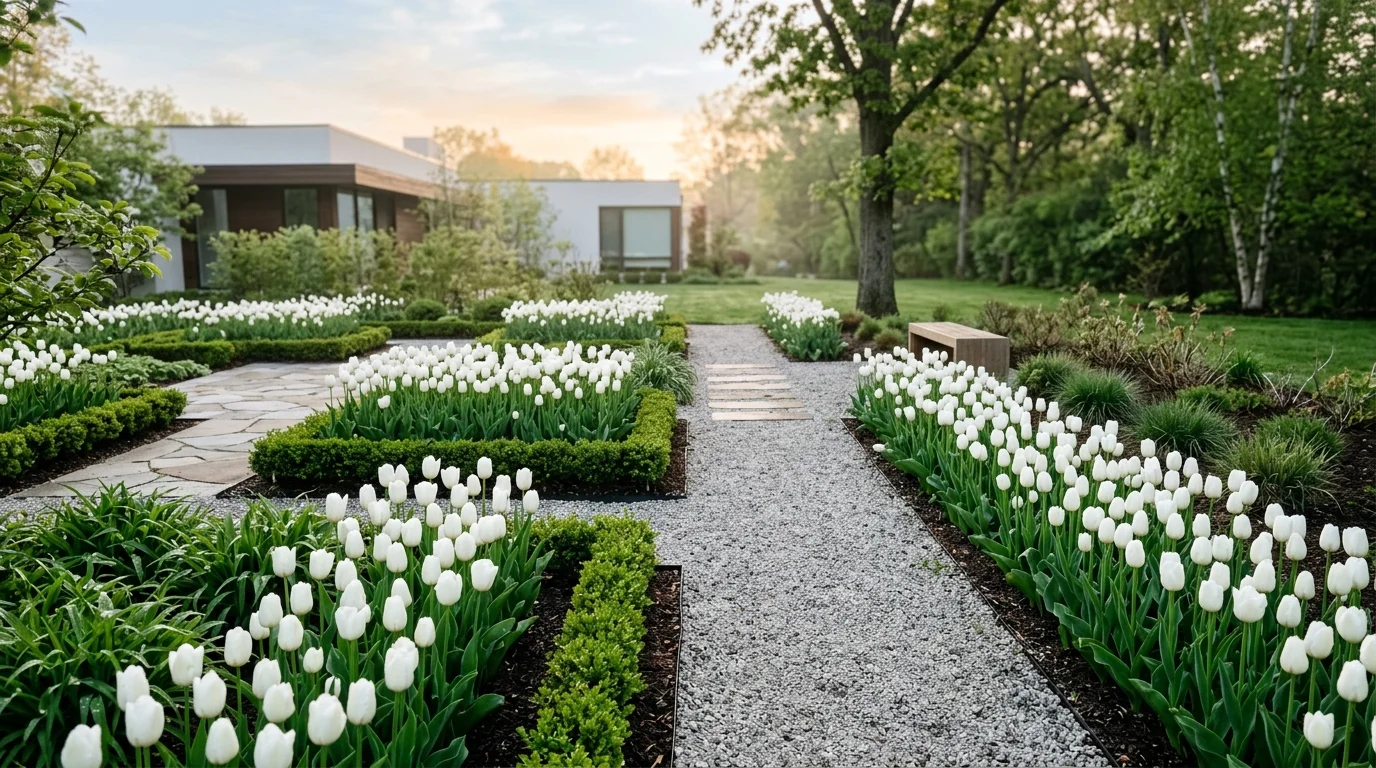 Minimal White Tulip Garden image.